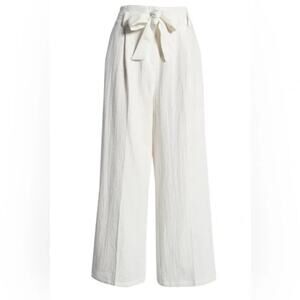 FRNCH White Gina Cotton Wide Leg Belted Pants - Large